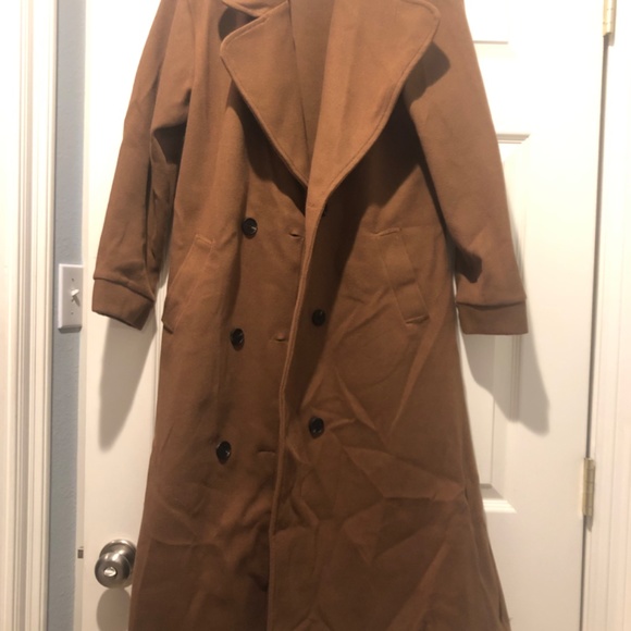 Women's Faux Wool Coat Double Breasted Trench Jacket - Picture 3 of 5